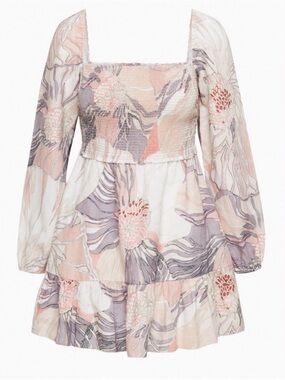 Wilfred Tempest dress linen Floral Smocked Square-Neck Mini Dress - Pink/Blush